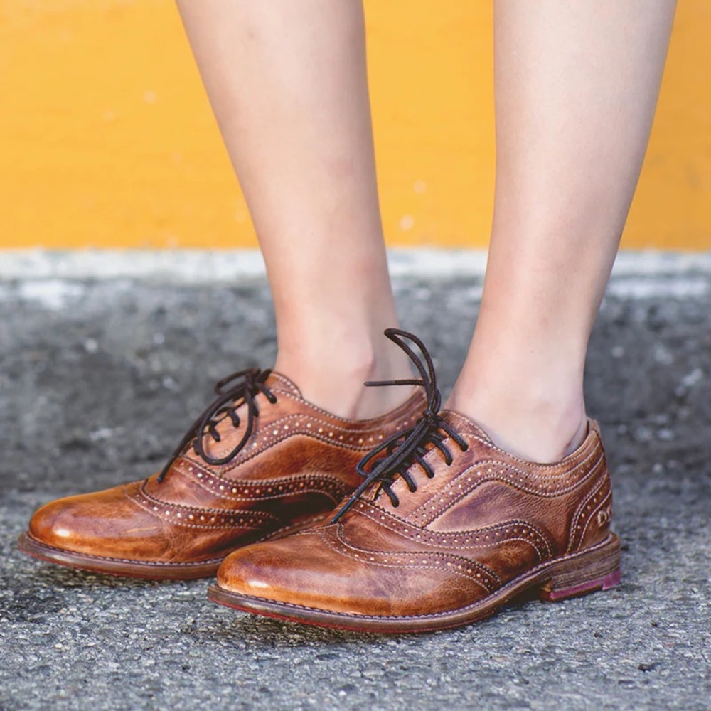 Bed|Stu Lita Oxfords Goodyear Welt Shoes Wingtip Rustic Brown Leather Size 7.5